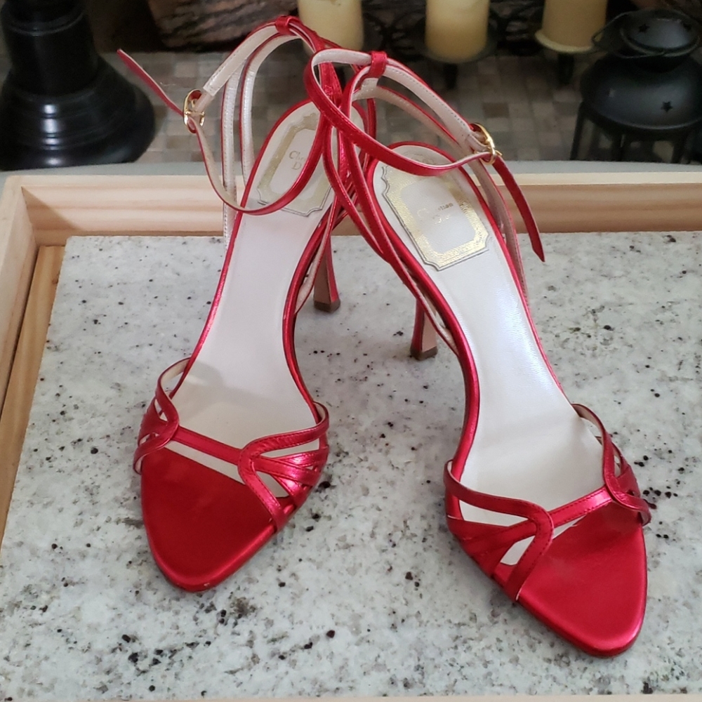 Dior red metallic sandals